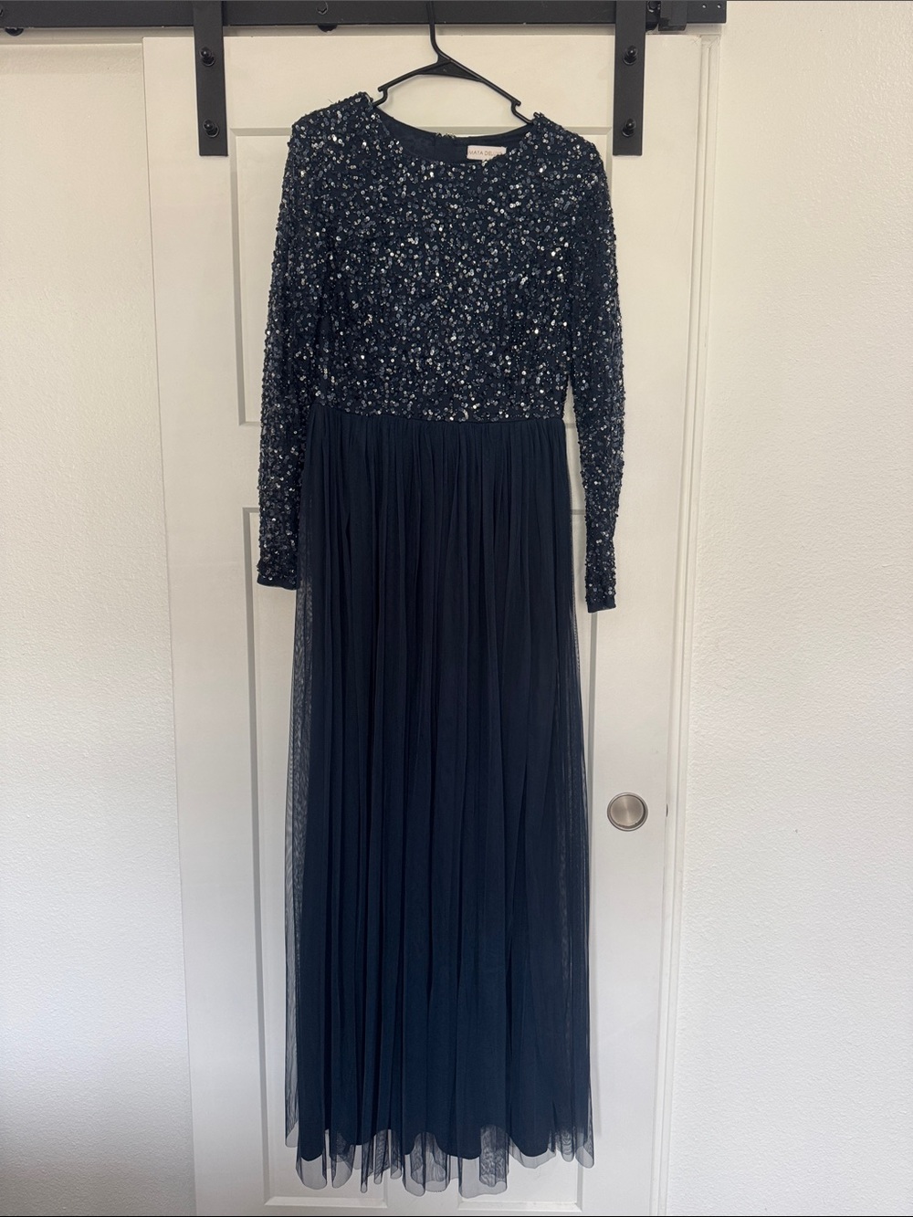 Long Navy Sequin & Tulle Evening Dress - Women's